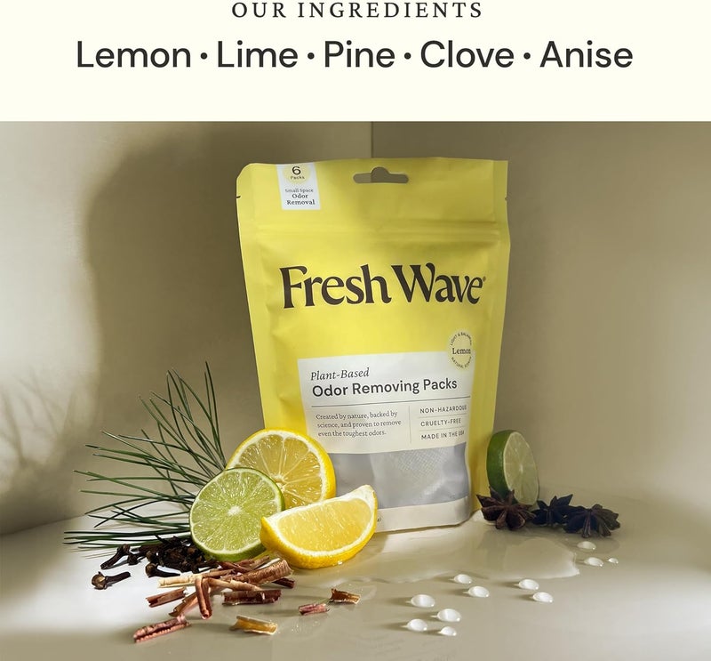 Fresh Wave Lemon Odor Eliminating & Deodorizing Packs | Bag of 6 & Fresh Pod Case | Safer Odor Relief for Small Spaces | Natural Plant-Based Odor Eliminator | Odor Absorbers for Home - Image 2